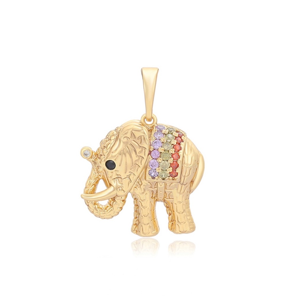 Elephant Necklace CZ Colorful Stone 14k Gold Plated